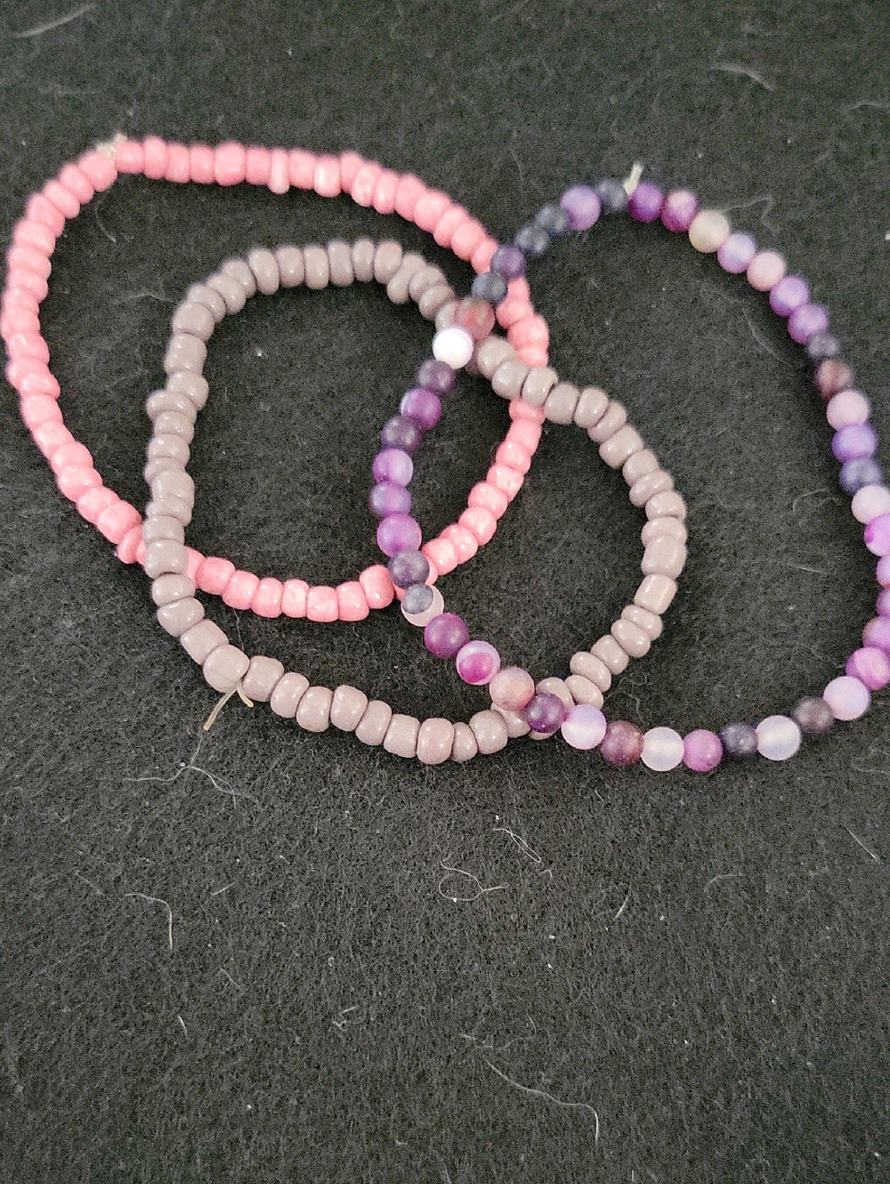 Source Unknown Pink, Purple & Taupe Beaded Bracelet Set